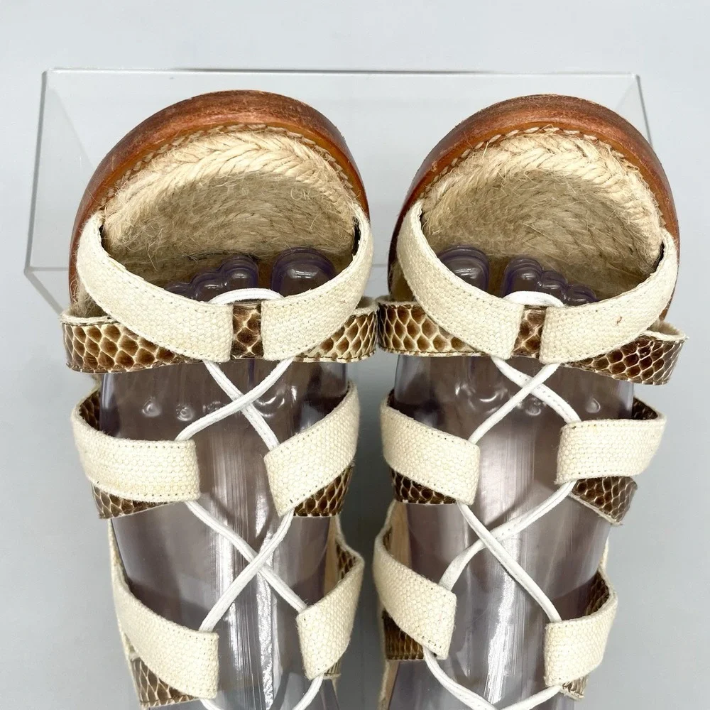 Paul Andrew Womens 40 10 Gladiator Sandals Shoes Snake Print Ivory Wedge Lace Up_9